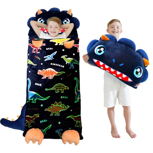 Image of Kid Sleeping Bag with Pillow - Larger Nap Mat - Plush Slumber Bag for Boys Girls Daycare Preschool Kindergarten Birthday Gift Travel Sleepover Ages 3-12 Years