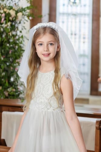 Elegant First Communion Veils – Pure White Lace Veil for Girls, Perfect Accessory for Sacred Ceremony3