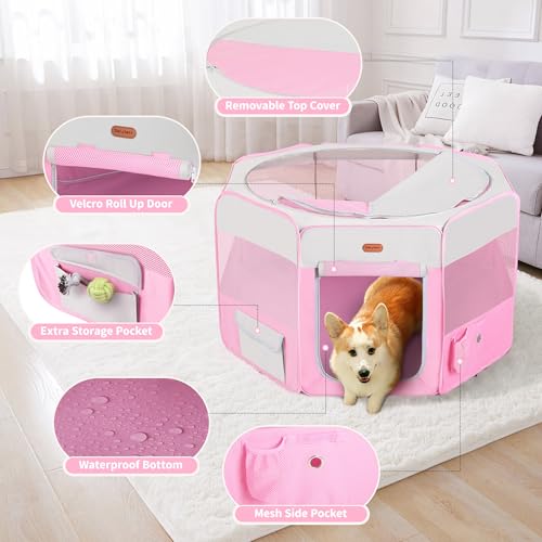 Image of Seiyierr Dog Playpen, Portable Pet Play Pen Foldable Carrying Case, Puppy Pens Outsid for Small Cat Indoor /Outdoor, Removable Mesh Shade Cover