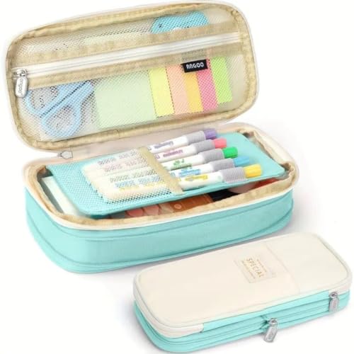 Image of WORSHIPER Big Capacity Pencil Pen Case Bag with Zipper Office College School Storage Large Capacity Bag Pouch Holder Box Organizer Colorful (Special - Light Aqua)