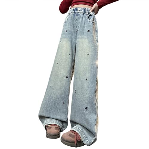 Teen Girls Baggy Ripped Jeans Sparkle Zipper Fly Hip Hop Streetwear Comfy Baggy Pants for Girls