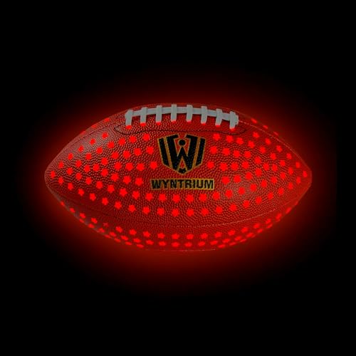 WYNTRIUM Glow in The Dark Football, Light Up Fooball, LED Leather Football with Air Pump, Perfect for Evening Play, Camping and Beach Fun, Size 6, Brown