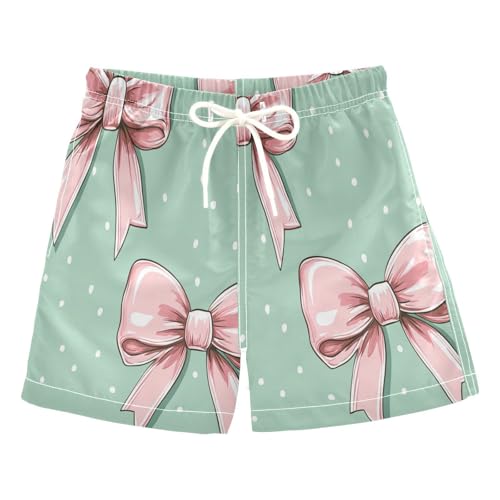 Boccsty Coquette Bows Pastel Pink Ribbon Bow Boys Swim Trunks Baby Kids Swimwear Summer Toddler Beach Board Shorts 2T