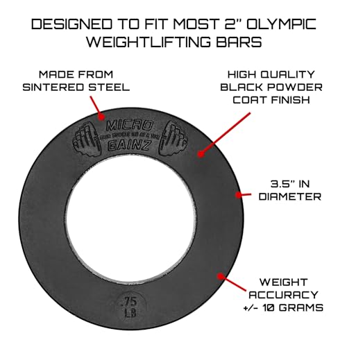Image of Micro Gainz Calibrated Fractional Weight Plate Set of 2 Plates, Choose Set (.25LB-1.25LB), Designed for Olympic Barbells for Strength Training & Micro Loading Bar Weights, Made in USA