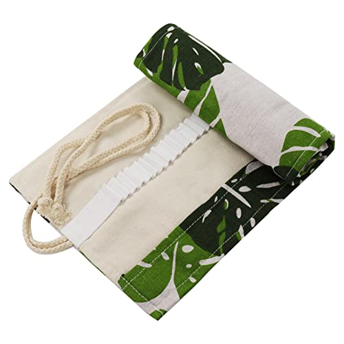 Image of Canvas Pencil Wrap Case, 48 Holes Colored Pencil Roll Holder Storage Pouch for Office (72 Holes, Green)