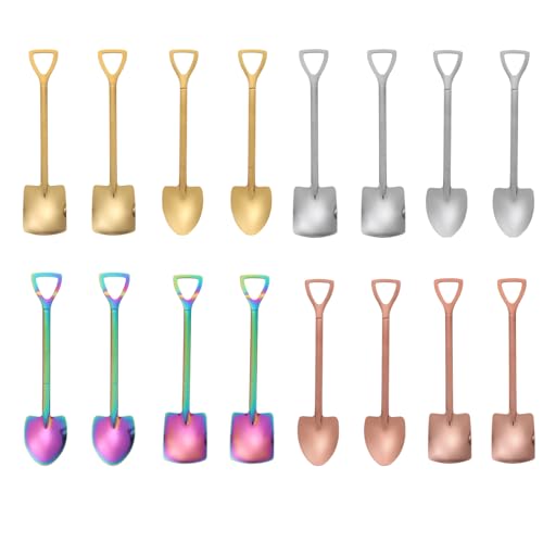 Pinsheng Dessert Shovel Spoons Set, 16 Pcs Assorted Color Fruit Coffee Spoon Stainless Steel Dinner Tea Spoons for Coffee Tea Ice Cream Cake