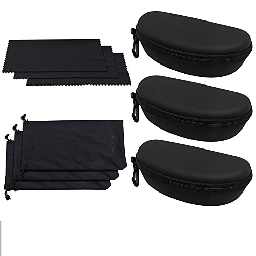 MAFENLY (two sets) new convenient to carry optical glasses case and glasses bag glasses cloth, Eva Black 3 Pack, 16 * 6.5 * 3.5cm
