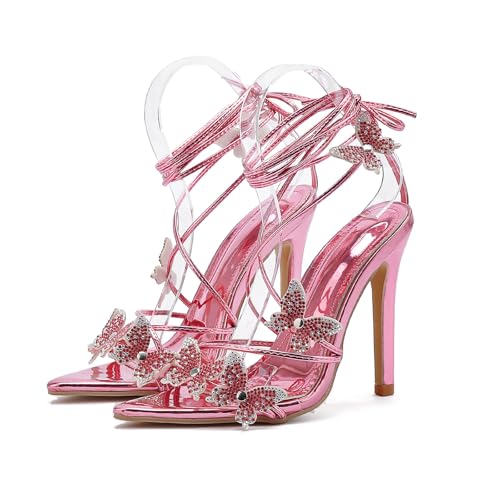 Rhinestone Butterfly Heels for Women Open Pointed Toe Lace Up Prom Shoes Ankle Wrap Stiletto Heels Strappy Sparkly Sandals2