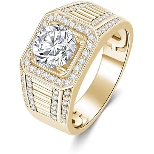 1-3CT Moissanite Rings for Men Personalized 10K/14K/18K White/Rose/Yellow Gold or Sterling Silver Solitaire Engagement Ring D Color VVS1 Clarity Round Cut Moissanite Ring