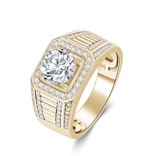 1-3CT Moissanite Rings for Men Personalized 10K/14K/18K White/Rose/Yellow Gold or Sterling Silver Solitaire Engagement Ring D Color VVS1 Clarity Round Cut Moissanite Pinky Ring