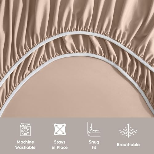 Image of Nestl Extra Deep Queen Sheet Set - 6 Piece Breathable & Cooling Sheets - Hotel Luxury Bedding Set w /18-24 Inch Deep Pockets - Easy & Secure Fit - Super Soft, Wrinkle Free & Comfy - Taupe Sand