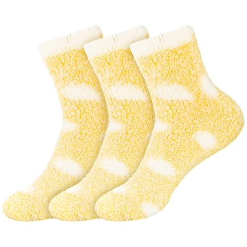 Image of BambooMN Women's Soft Warm Fuzzy Fluffy Polka Dot Cuff Crew Home Socks