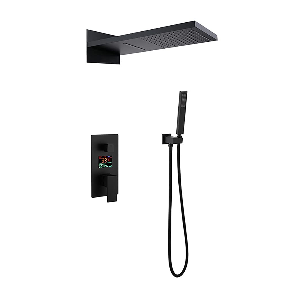 Sistema doccia digitale con display a LED, montaggio a parete, design nascosto, 2 funzioni a pioggia e doccetta, set di lusso a cascata pressurizzata