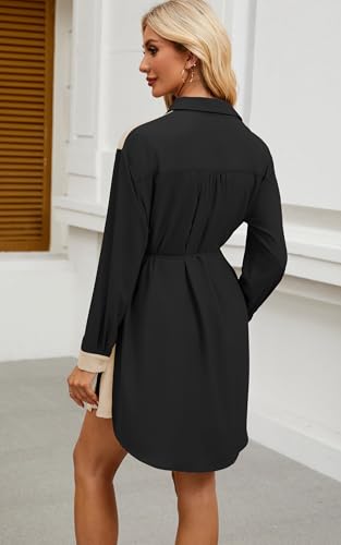 Image of ECOWISH Womens Button Shirt Dress with Pockets Fall Summer Short Mini Dresses Long Sleeve 3 /4 Sleeve Long Tunics Blouse Belt