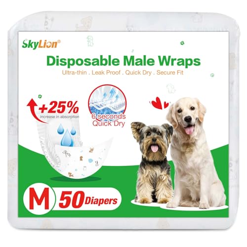 Image of Dog Diapers Male Disposable Super Absorbent, 50 Count, Male Dog Wraps Leak Proof, Ultra Dry & Breathable, Medium