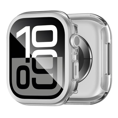 Image of XMUXI Compatible with Apple Watch Ultra 3 2 1 49mm Case Hard PC with 9H Tempered Glass Screen Protector, Full Protection Bumper Protective Cover for iWatch series 11 10 Case 42mm 46mm (Silver,42mm)