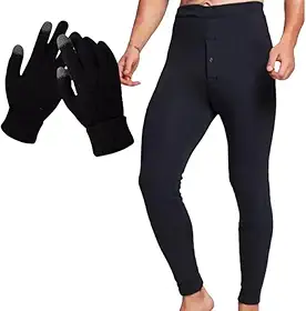 Calça Térmica Masculina Segunda Pele com Luvas, Preta, Abertura Frontal