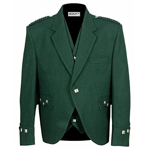 Argyle Jacket With Waistcoat, Green Color by Kicky, Argyle jacket for kilt men, 100% Wool