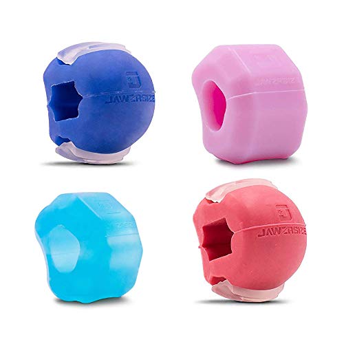 Jawzrsize Athletic Bundle Jaw Enhancer - Jaw, Face, and Neck Exerciser, Helps Reduce Stress and Cravings - Facial Exercise (Pop N Go & Custom Fit (Beginner & Intermediate), Blue & Pink)