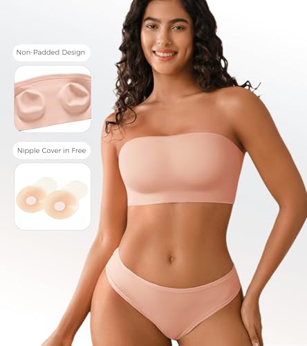 Image of DEANGELMON Strapless Bras for Women Non-Slip Silicone Bandeau Seamless Tube Top Bralette Comfy Non Padded Stretchy Stylish