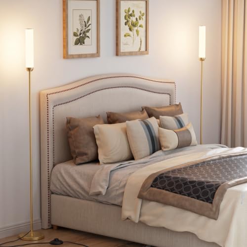 Image of Ambimall LED Floor Lamps with Remote Control Set of 2, Foot Switch, Gold