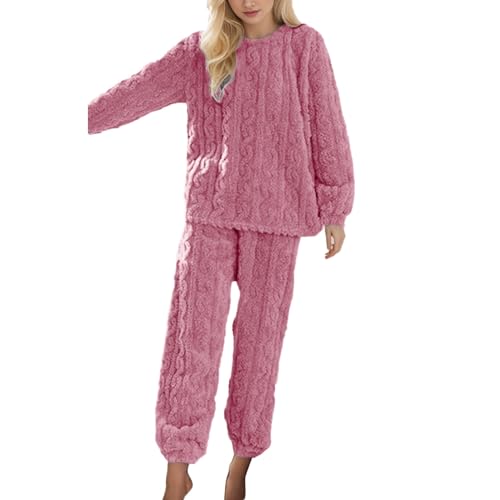 Pijamas Franela Mujer Felpa Conjunto de Invierno, Pijama de Dos Piezas con Manga Larga y Pantalón Holgado, Ropa de Dormir para una Sensación de Suavidad Superior