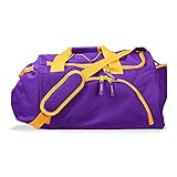 DALIX 24' The Dagger Basketball Duffle Bag Sports Shoe Ball Holder Duffel w Shoulder Strap and Water Bottle Holder (Purple-Gold)