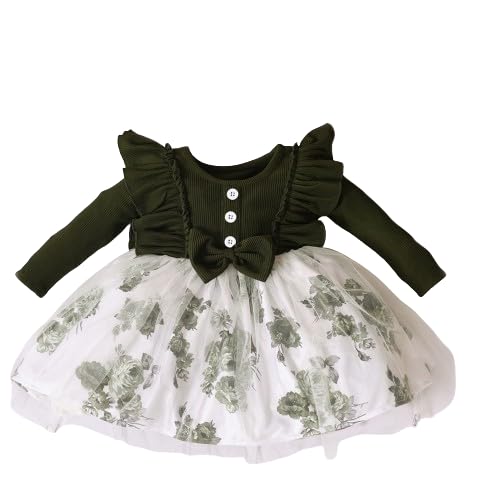 OMALI Baby Girl Dungry Dress | Long Sleeve | Infant Casual Dress | Ruffle Print Clothes