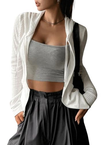 GORGLITTER Women's Lightweight Zip Up Hoodie Drawstring Long Sleeve Cropped Jacket4