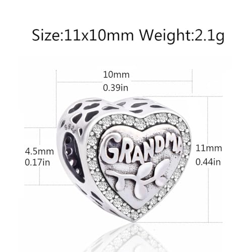925 Sterling Silver Love Grandma Heart Charm Birthday Anniversary Charm for Pandora Bracelet2