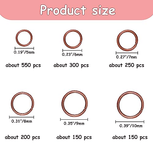 Yaka 1600Pcs 6 Different Sizes Open Jump Rings,5Mm 6Mm 7Mm 8Mm 9Mm 10Mm Ring Jewelry Keychain For Jewelry Making Accessories,1Pcs Jump Ring Open/Close Tool And 1Pcs Clear Box (Red Copper) #TOP1