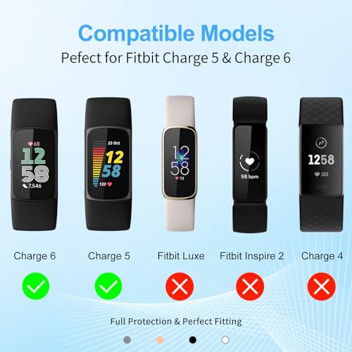 NANW 3-Pack Screen Protector & Case for Fitbit Charge 6/5 - TPU Rugged Bumper Shell Accessories