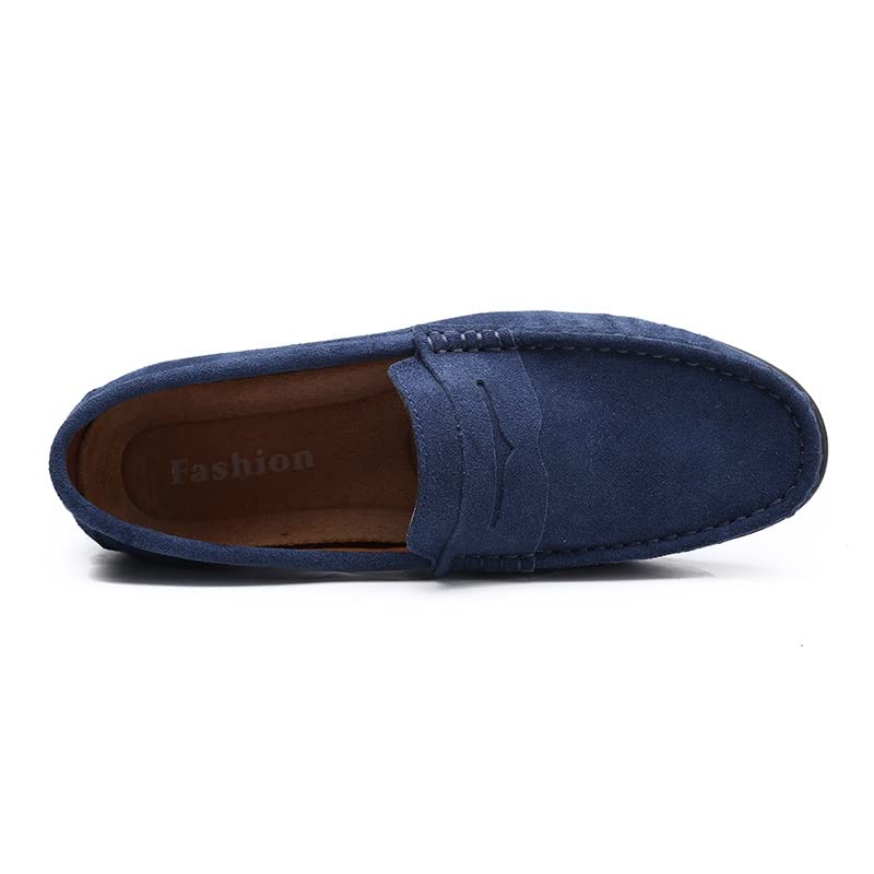 Men's Loafers Shoes Genuine Leather Round Toe Stitching Details Suede Vamp Rubber Sole Penny Loafer Slip Resistant Lightweight Flexible Wedding(Deep Blue,10 M US)4