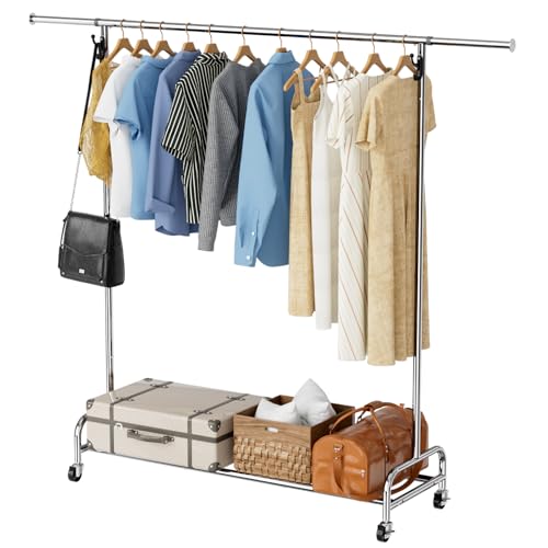 Ganci extra e ripiano inferiore: include due ganci neri regolabili per appendere borse, cappelli, sciarpe o cinture, ideale per riporre indumenti. Ogni gancio ha due opzioni di altezza per la flessibilità. La barra inferiore offre due posizioni regolabili da 22 cm a 28 cm per riporre scatole, bidoni, scarpe o accessori, mantenendo tutto organizzato e a portata di mano.
