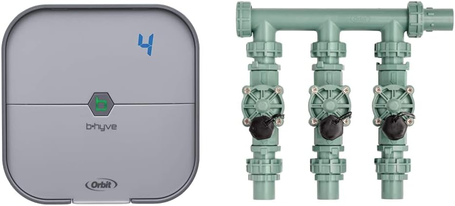 Orbit B-hyve 4-Zone Smart Indoor Sprinkler Controller & 57253 3-Valve Heavy Duty Preassembled Manifold