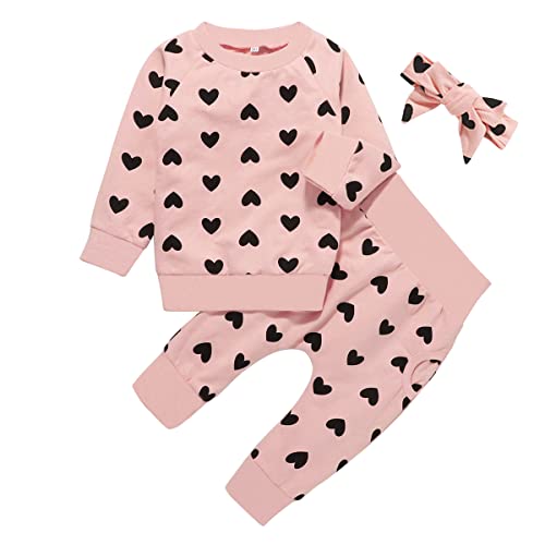 Image of WHBFRG Baby Girl Clothes, 3 Pieces Long Sleeved Cute Toddler Infant Outfits Kids Tops and Pants Set