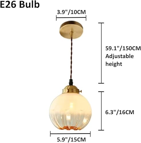 Miniatura 5 de 2 Pack Retro Pendant Light Fixtures, Nordic Bud Shape Glass Shade Hanging Pendant Lamp with Metal Finish, Gold Dome Adjustable Cord Chandelier for