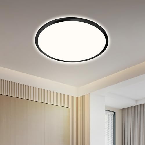 ONDTA LED Deckenleuchte Flach Schwarz 22W, 4000K Neutralweiß 2800LM Deckenlampe Küche, IP44 Wasserfest Badlampe Decke, Ultra Dünn LED Panel für...