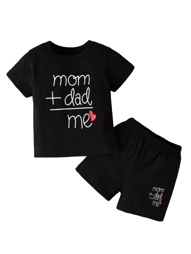 Cotton Blend Clothing Sets for Baby Boys & Baby Girls | Summer Clothes set Half sleeve | Half Sleeves T-shirt Pant Set For Infant/Kids/Boys/Girls(Black 1-2 Years) (Pack of 1) |-image-0