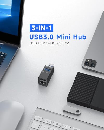 Image of 3 Ports USB Adapter, U.SB Hub with 3.0 and Double Adapter, Portable US.B Spl /tter 1 in 3 Out for Keyborad, Mobile Hard Disk, U Disk, Camera, Mouse etc Laptop Accessories (3 Ports USB)