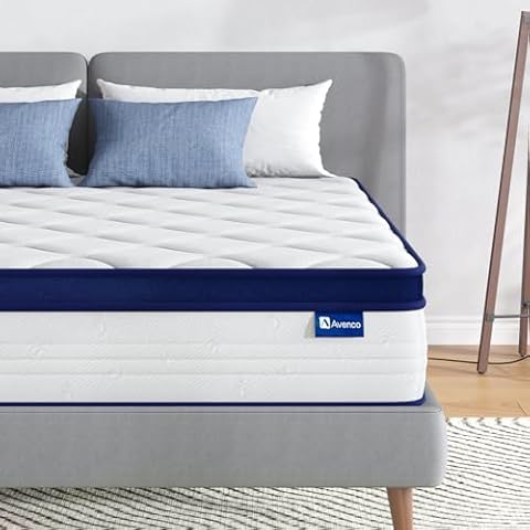 Avenco King Size Mattress, 12 Inch King Mattresses in a Box, Hybrid Spring Mattresses with Comfort Foam and Pocket Coils for Pressure Relief & Motion Isolation Cover