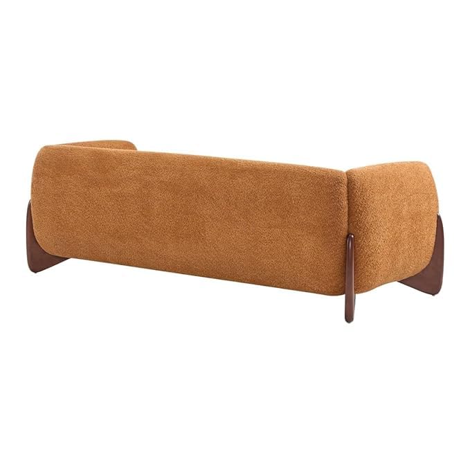 Image of Upholstered 3 Seater Sofa Three Seater Sofa with Wooden Legs for Living Room Hotels & Offices (3 Seater Caramel Orange)