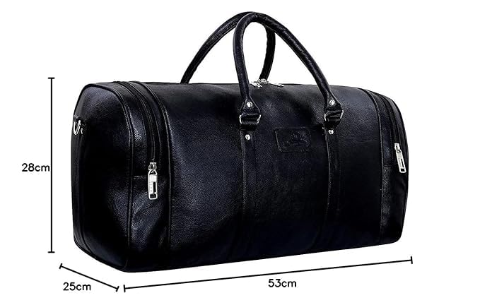 Image of Leather World Duffle Bag 55 L Brown Vegan Leather Weekender Travel Luggage Bag with Detachable Shoulder Strap for Men & Women (Black)