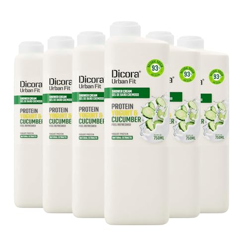 Dicora Urban Fit | Gel de Ducha Proteins Yogurt & Pepino | Gel de Baño Efecto Refrescante y Suavidad Aterciopelada | Tamaño: 750 ml
