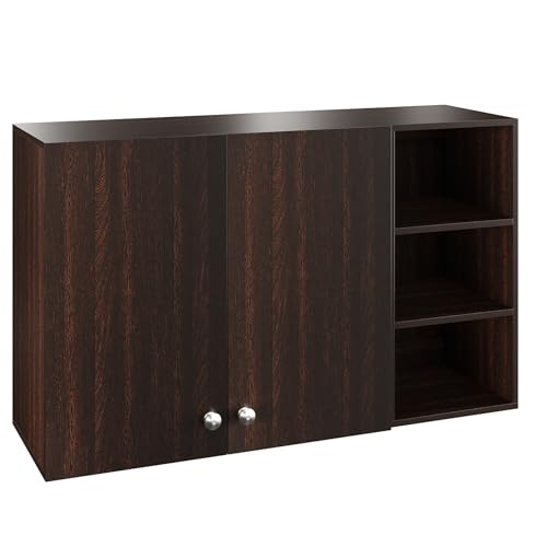 Image of FURNEASER Lismore Kitchen Storage Cabinet Rack Shelf Multipurpose Wooden Wall Mounted Spice Jar Shelves for Storage Organizer Containers Hanging Shelves with 2 Door (Wenge)