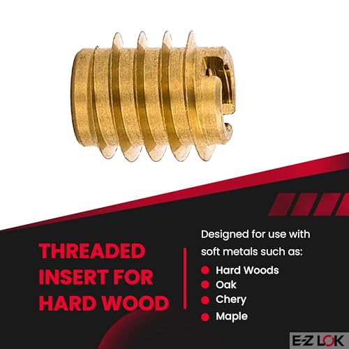 Image of E-Z LOK Knife Threaded Insert for Hard-Wood, Brass Thread Inserts 6-32 Internal Threads, 0.375 inch Length Pack of 25