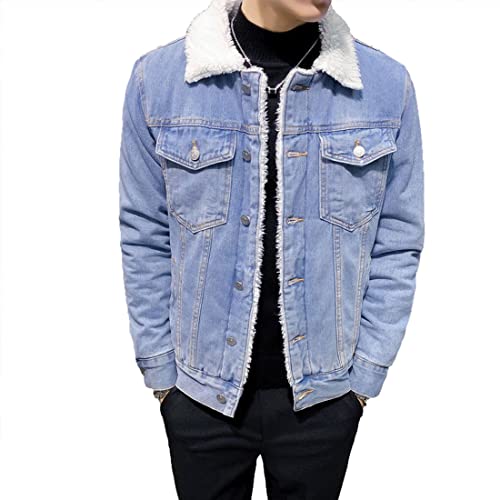 HangNiFang Men's Fleece Jean Jacket Winter Sherpa Fleece Lined Denim Trucker Jacket