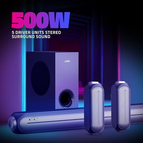 Image of Artis SoundHub 510 500W 5.1 Channel Wireless Bluetooth Sound bar with Wired Subwoofer & 2 Satellite Speakers,3 EQ Presets with Bluetooth /HDMI /AUX in /COAXIAL /Optical /USB Input