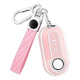 OFF WE GO Coque Clé Etui Cles pour Fiat 500 Punto Bravo Panda Lancia Ypslon Abarth Doblo Ducato Idea Linea Ulysse Tipo Voiture Clé à Télécommande Étui avec Porte clés Couvre Clef Cache Cle,Argent Rose