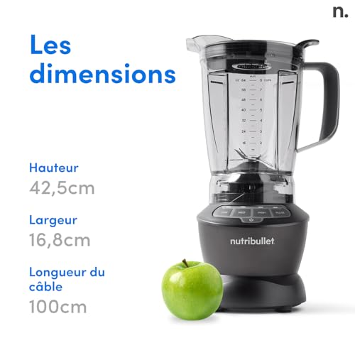 nutribullet Full Size Blender Combo, Elektrischer Mixer, Multifunktionaler Zerkleinerer, Profi, 1200 Watt Leistung, 1,9l Krug, 946ml und 710ml Gläser, schwarz, NBF500MB